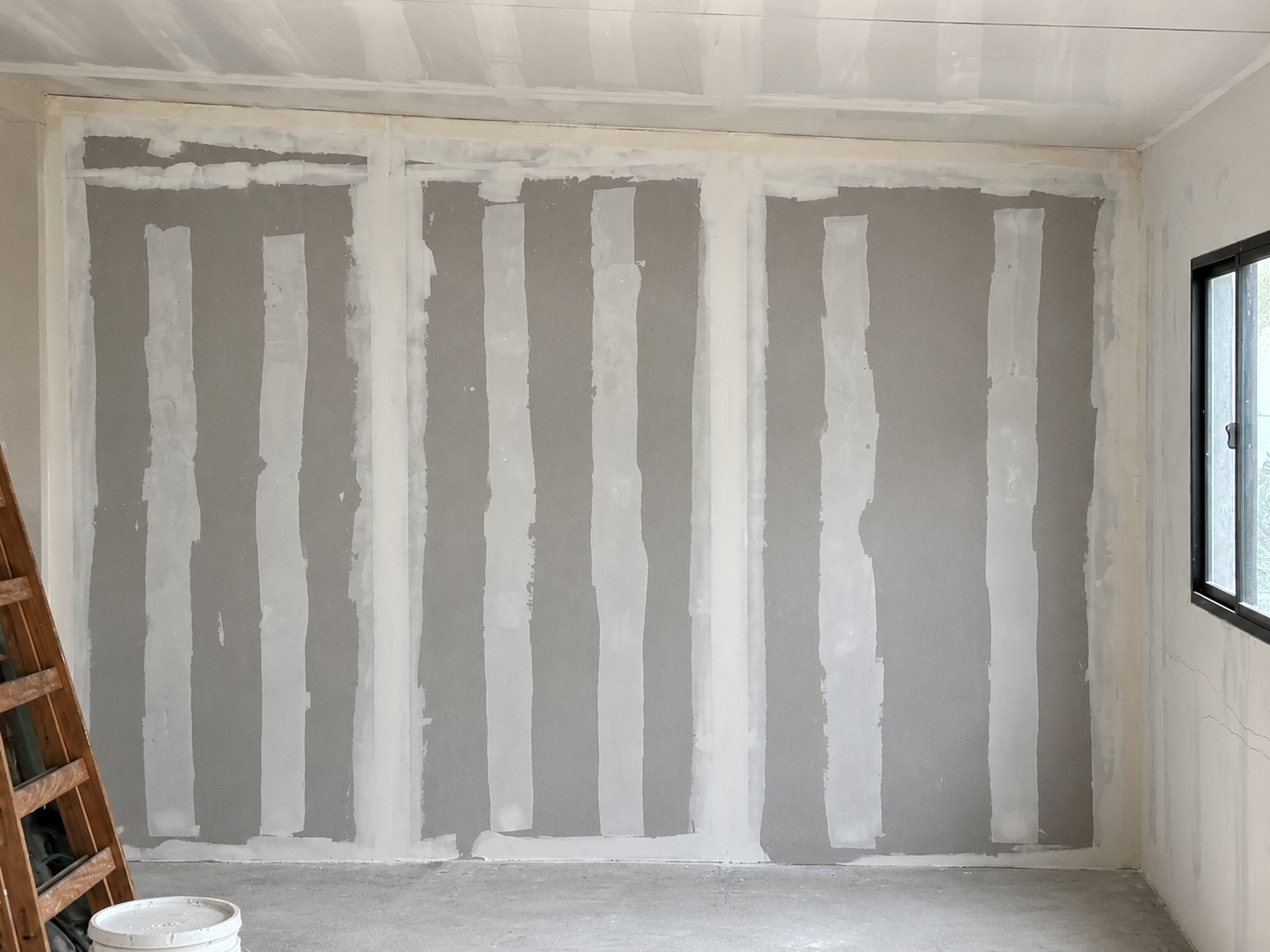 Pared de yeso con tomado de juntas